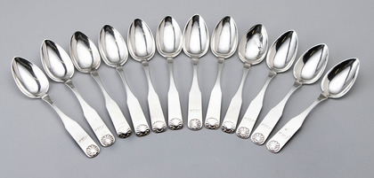 Norwegian Antique Silver Tablespoons (Set of 12) Bergen, Bors
